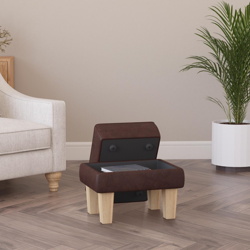 Handmade Hayden Storage Footstool in Leather, Wool & Velvet