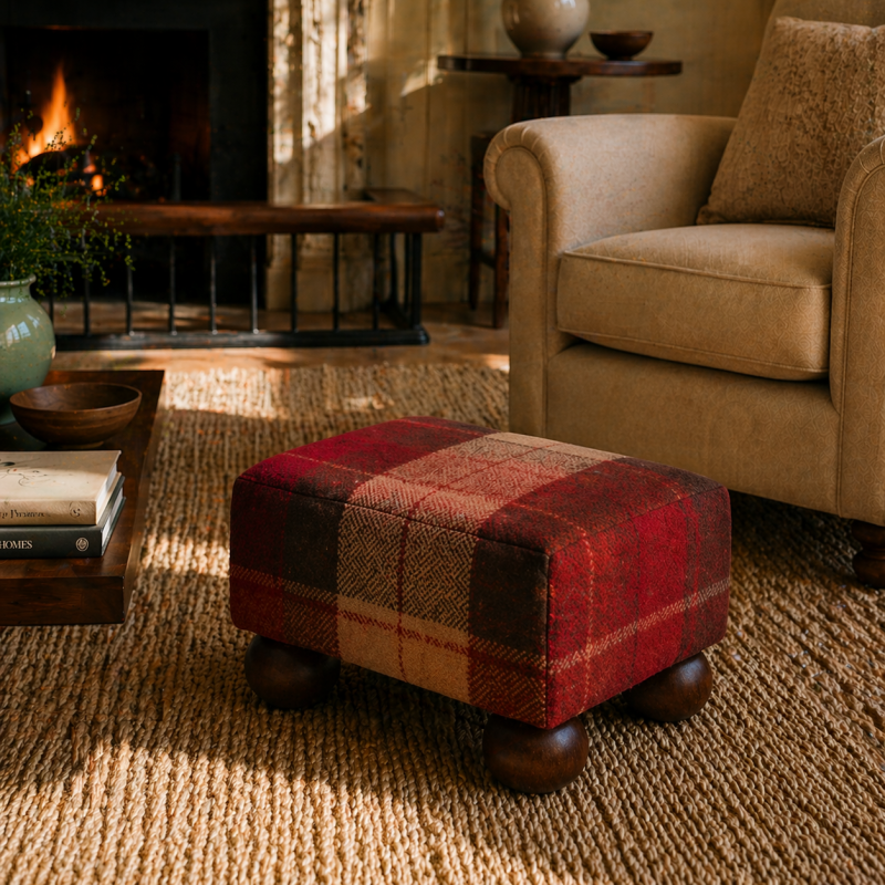 Small Tartan Wool Footstools | UK handmade | Footstools Direct