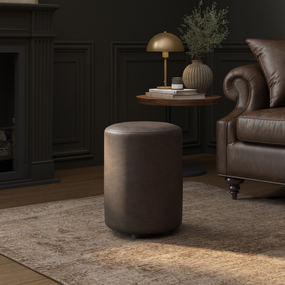 Italian Leather Round Stools | Footstools Direct | UK handmade