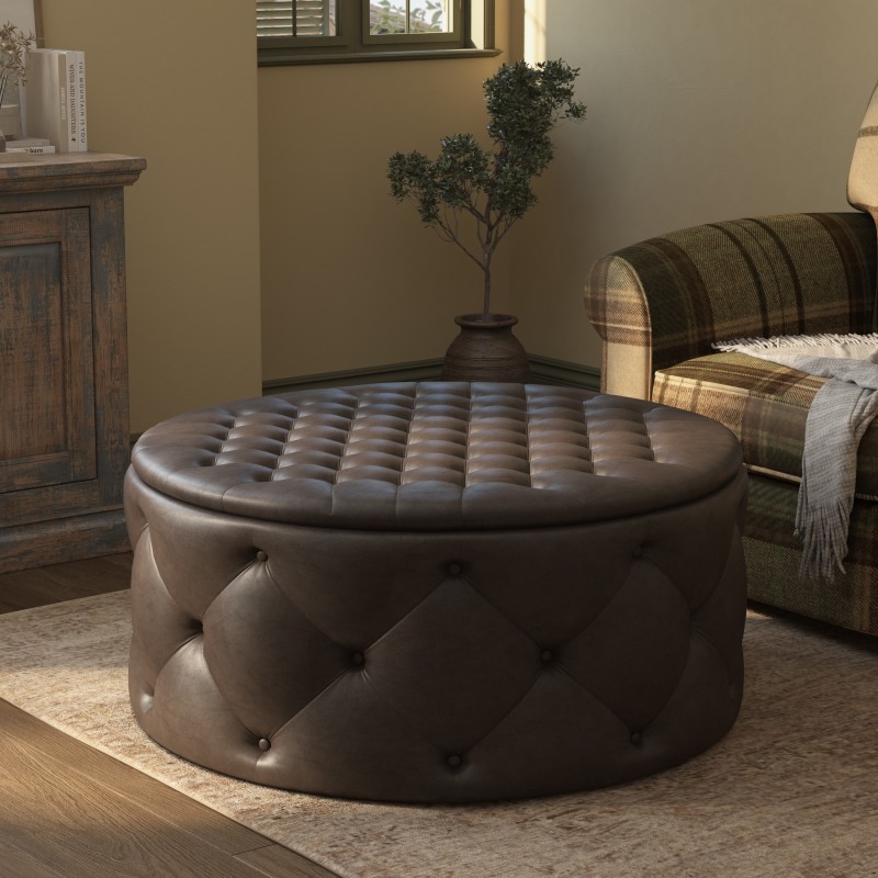 Large Round Ottomans | Footstools Direct |Deep Buttoned