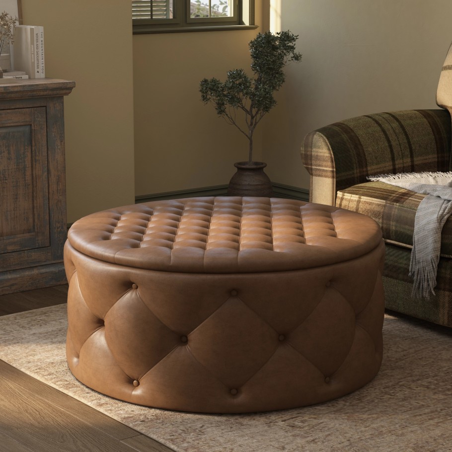 Large Round Ottomans | Footstools Direct |Deep Buttoned