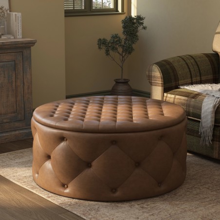 Large Round Ottomans | Footstools Direct |Deep Buttoned