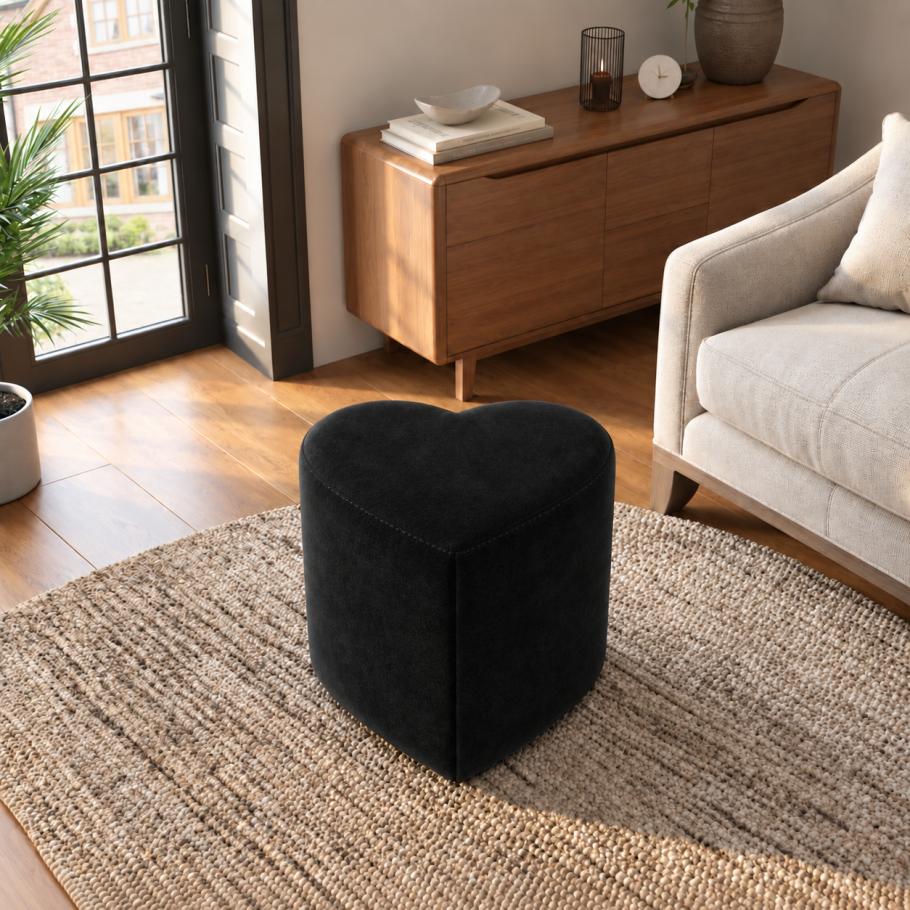 Plush Velvet Heart Shaped Footstool