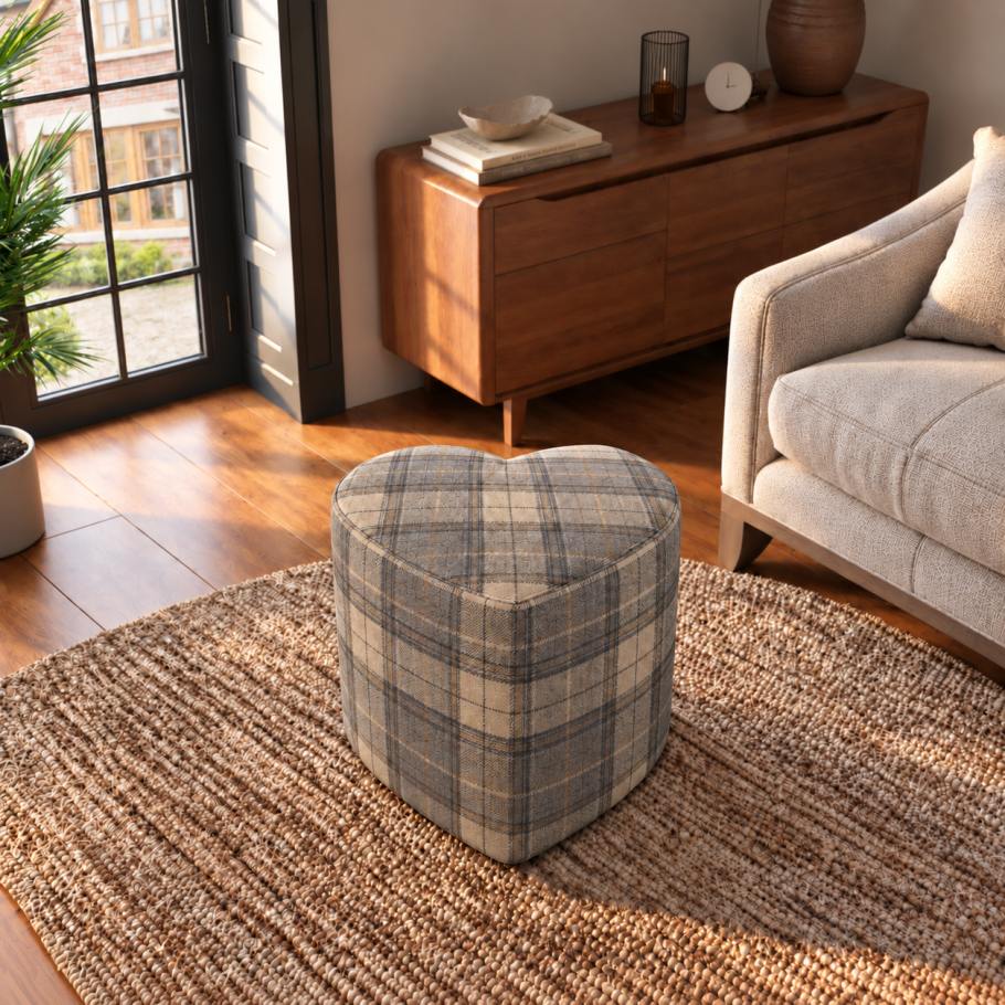Tartan Heart Shaped Footstool