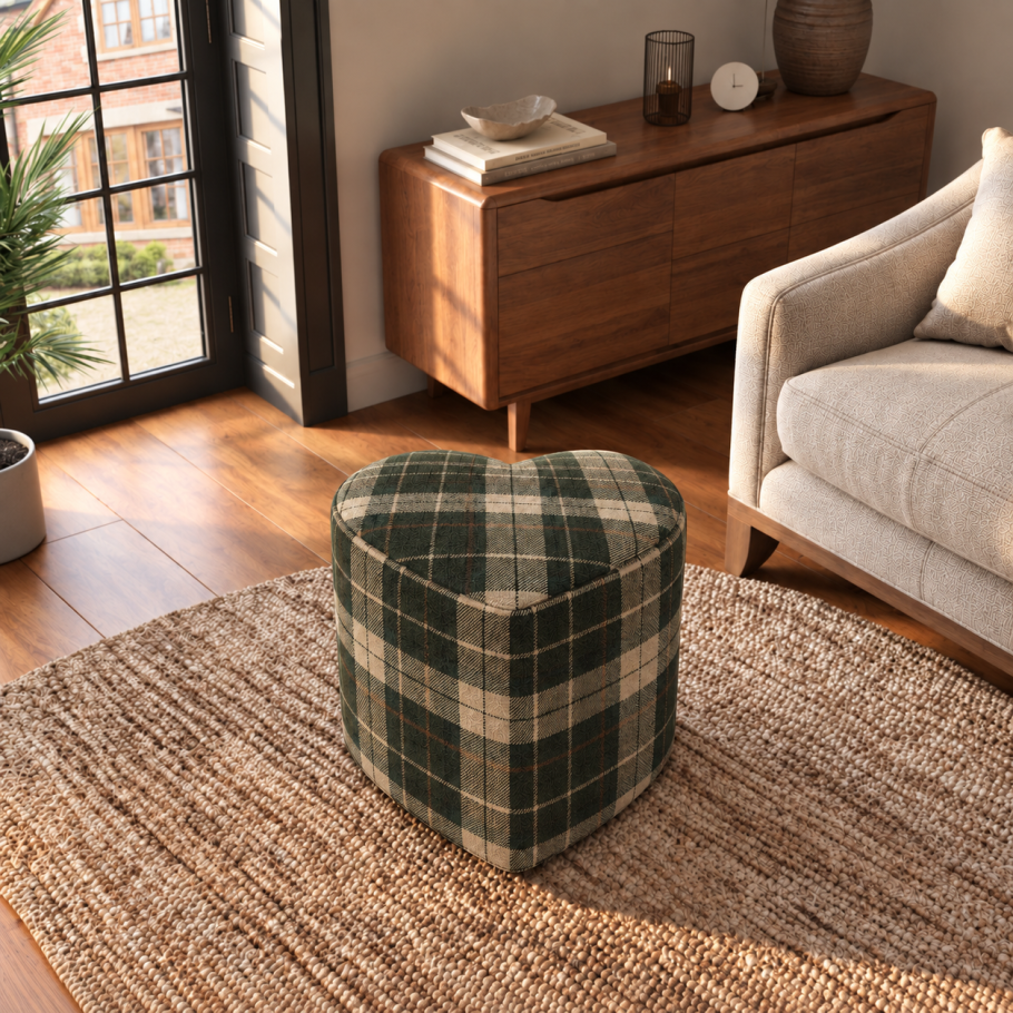 Tartan Heart Shaped Footstool