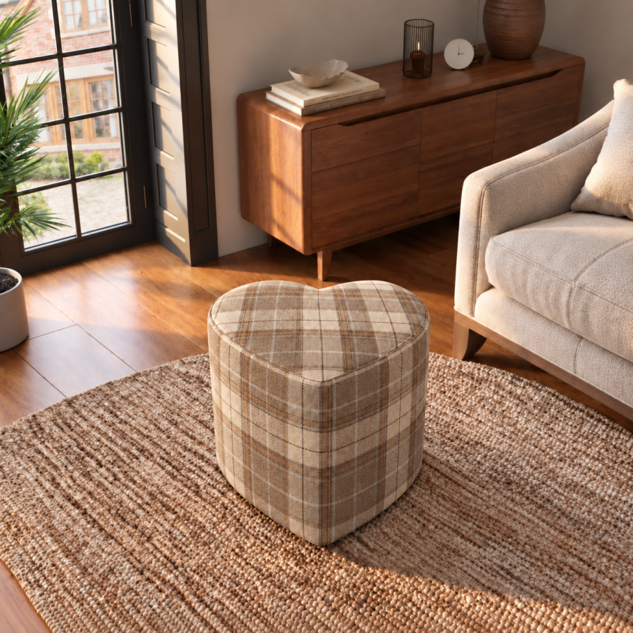 Tartan Heart Shaped Footstool