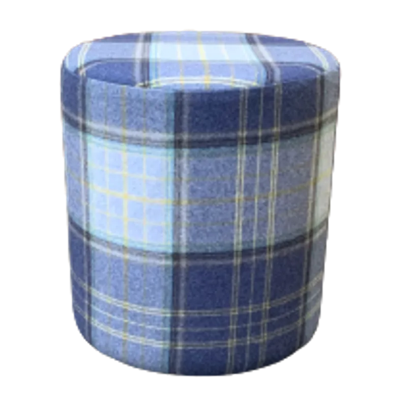 Tartan Fabric Round Stools Indigo Tartan Fabric (Blue)