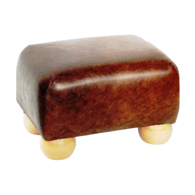 Faux Leather Small Footstools Chestnut Faux Leather (Brown) - Natural Wood Bun Feet
