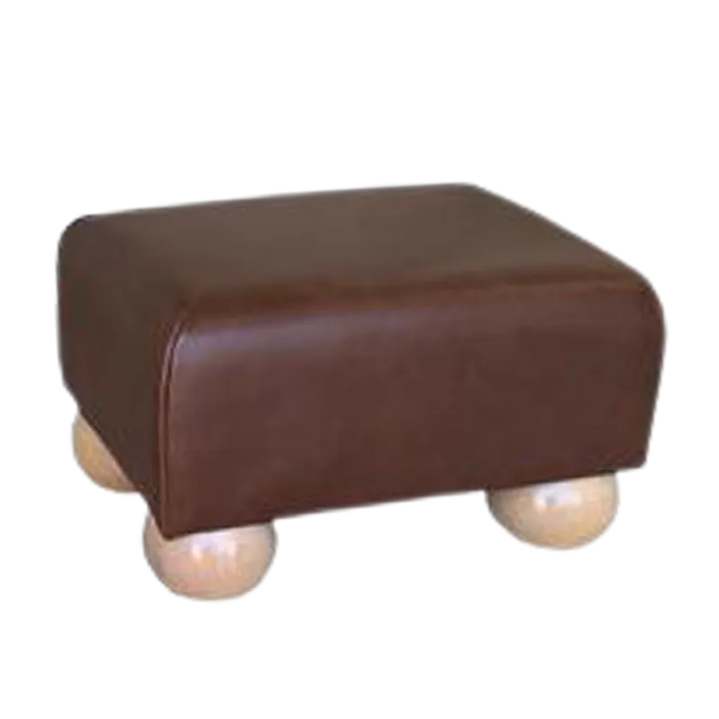 Italian Leather Small Footstools Rust Aged Leather (Brown) - Natural Wood Bun Feet