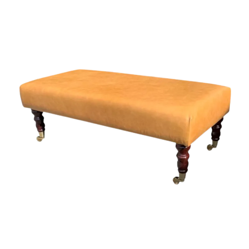 Benchstools Tan Aged Leather (Brown) - Mahogany Wood Caster Leg