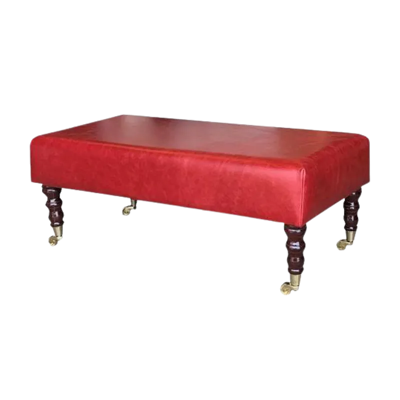 Benchstools Claret Aged Leather (Red) - Mahogany Wood Caster Leg