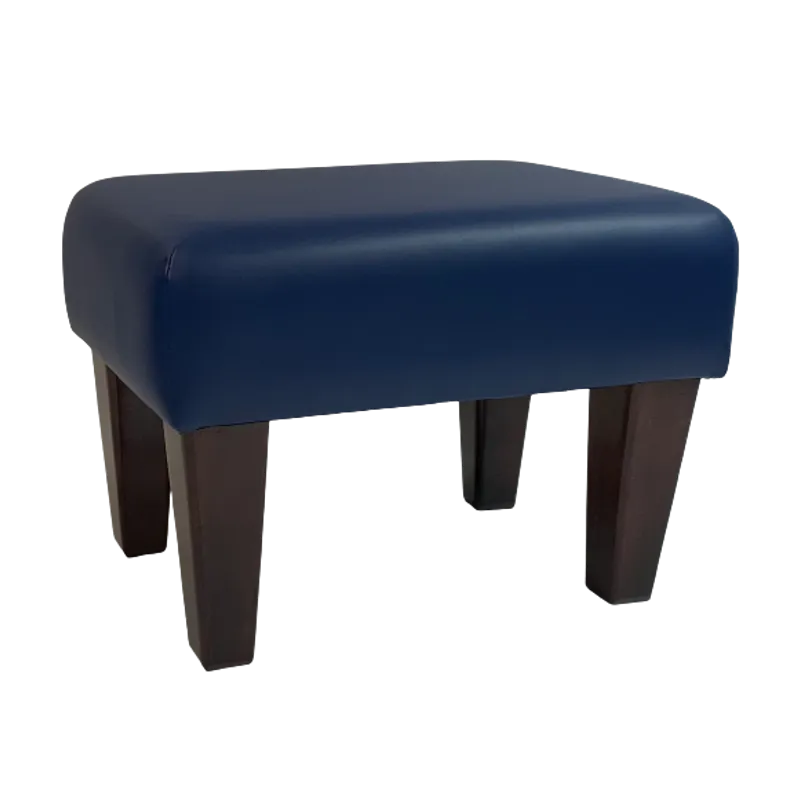 Faux Leather Large Footstools Mahogany Wood Contemporary Leg - Navy Faux Leather