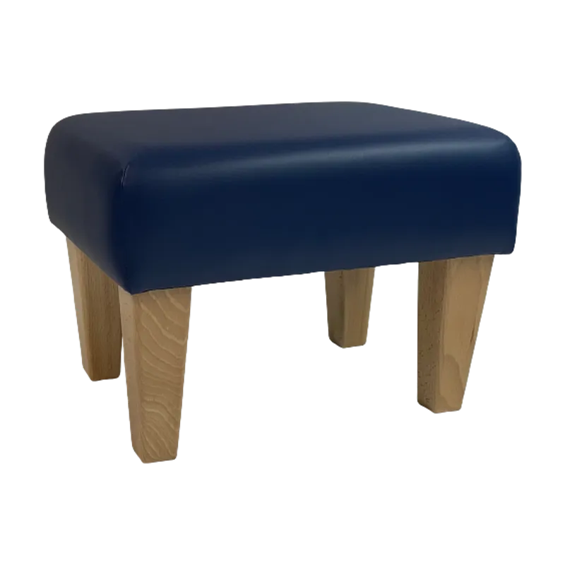 Faux Leather Large Footstools Natural Wood Contemporary Leg - Navy Faux Leather