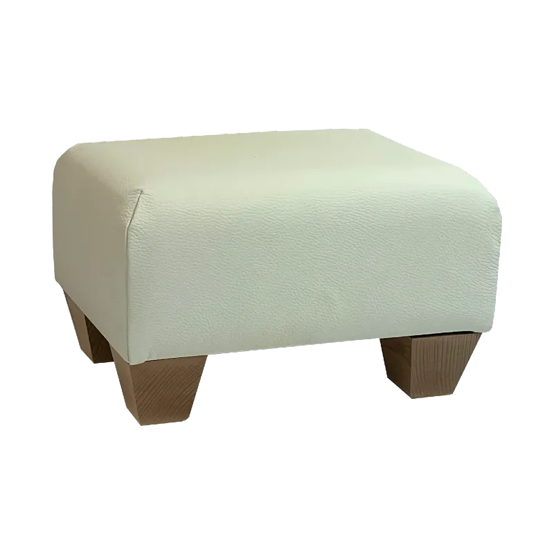 Italian Leather Small Footstools White Style Leather - Natural Wood Chunky Legs