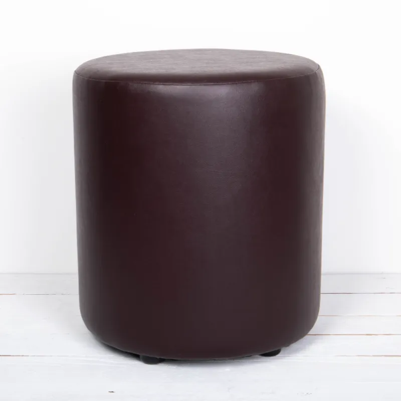 Faux Leather Round Stool Seating Mocha Faux Leather (Brown)