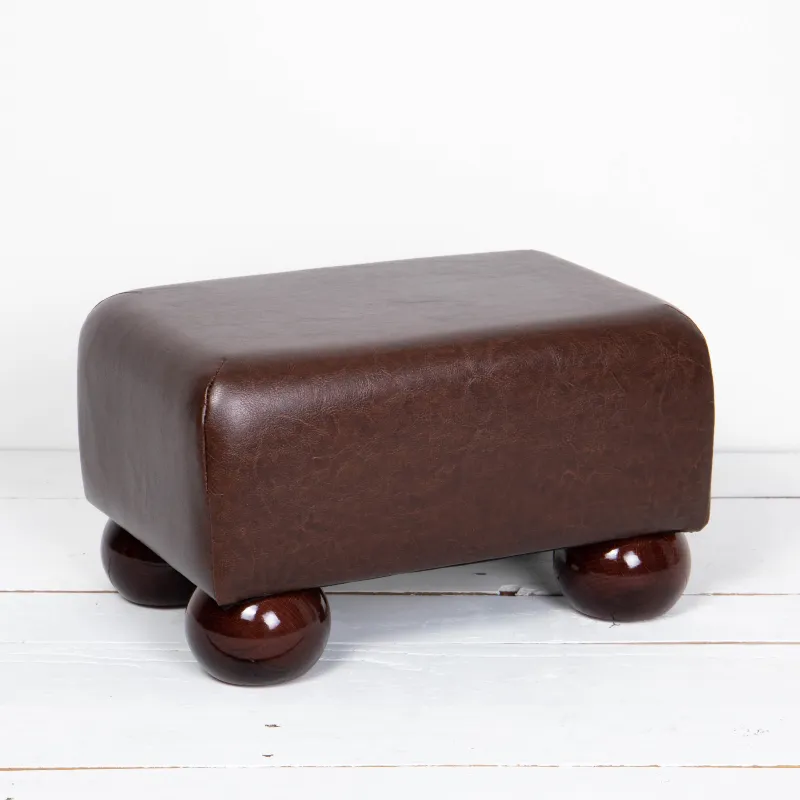 Faux Leather Small Footstools Chestnut Faux Leather (Brown) - Mahogany Wood Bun Feet