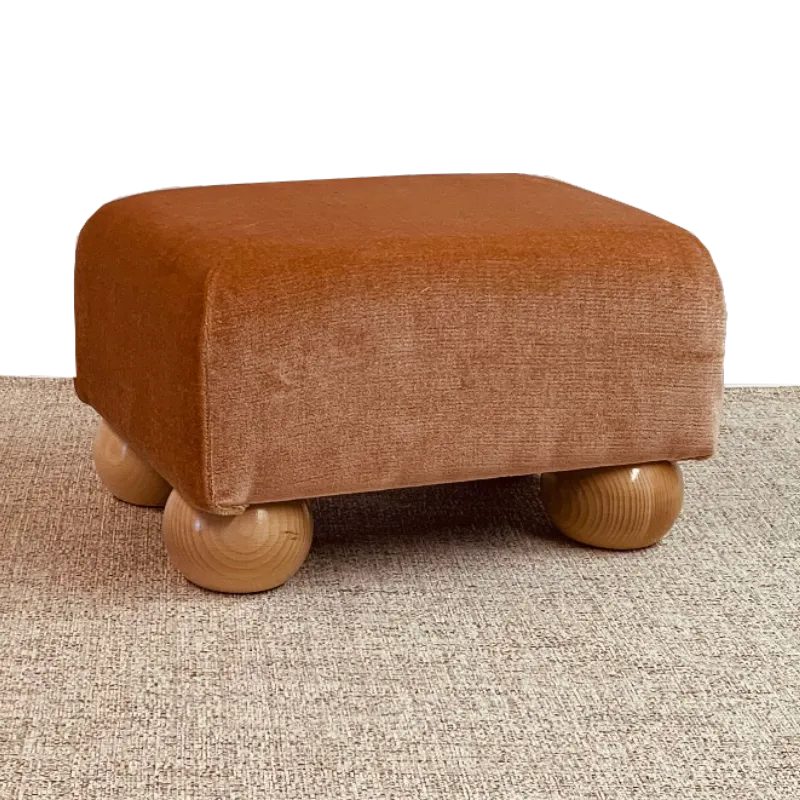 Fabric Material Small Footstools Beaver Berwick Fabric (Pink) - Natural Wood Bun Feet