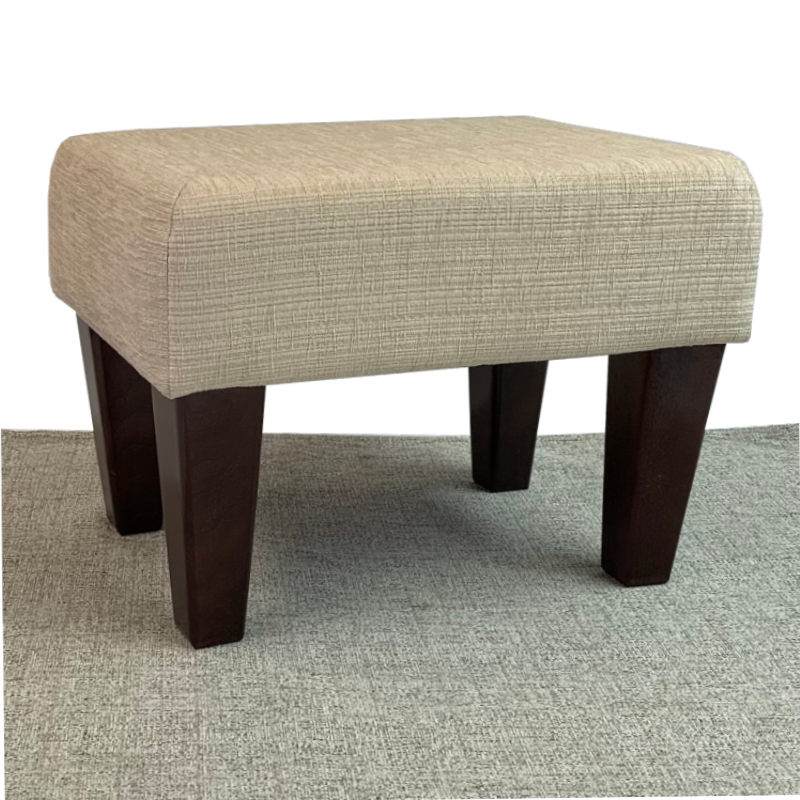 Fabric Material Large Footstools Ivory Portobello Fabric (Cream) - Mahogany Wood Contemporary Leg