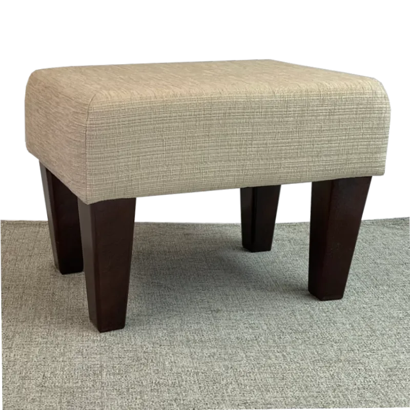 Fabric Material Large Footstools Ivory Portobello Fabric (Cream) - Mahogany Wood Contemporary Leg