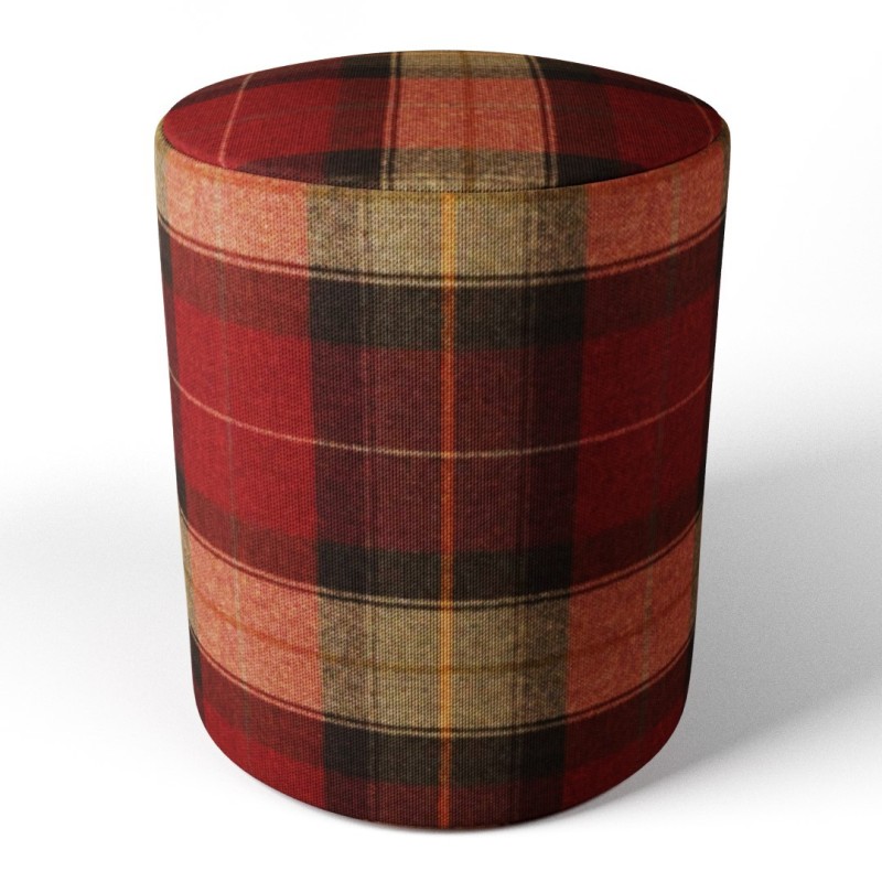 Tartan Fabric Round Stools Red Tartan Fabric