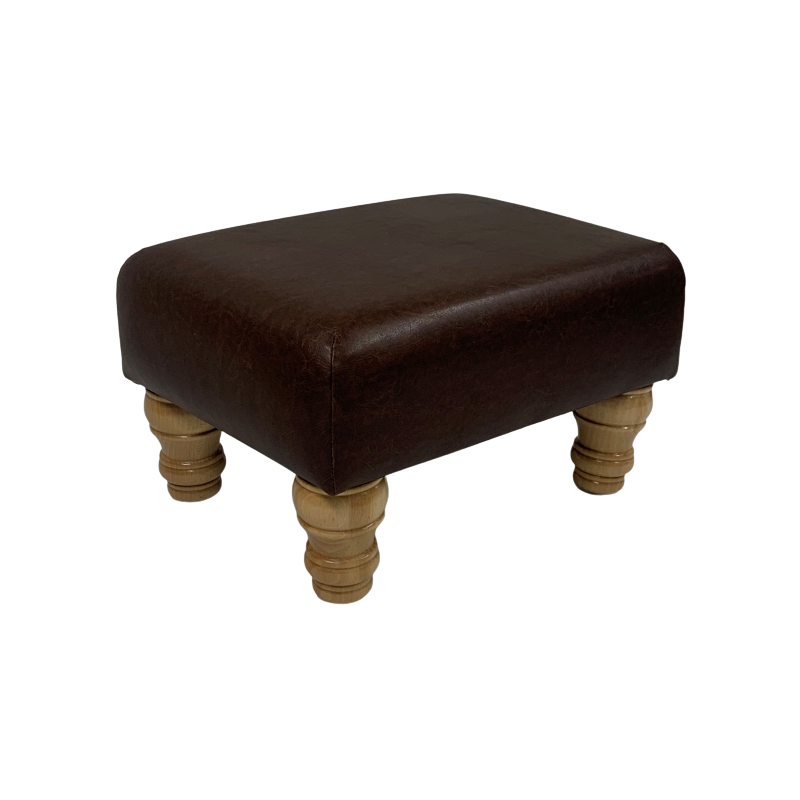 Faux Leather Large Footstools Chestnut Faux Leather (Brown) - Natural Wood Turned Leg