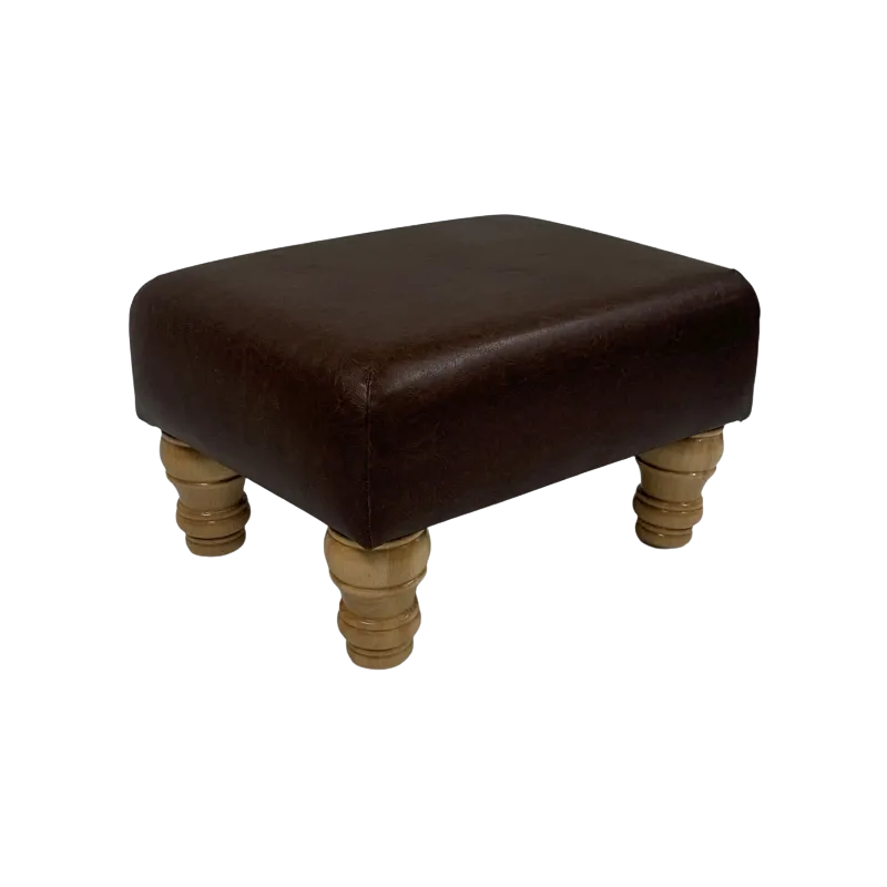 Faux Leather Large Footstools Chestnut Faux Leather (Brown) - Natural Wood Turned Leg