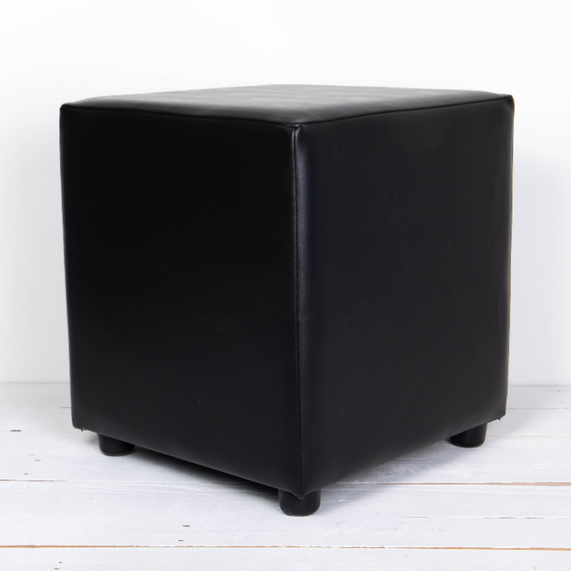 Black Faux Leather Cube | Footstools Direct