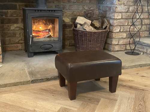 Italian Leather Large Footstools Italian Leather - Dark Brown - 