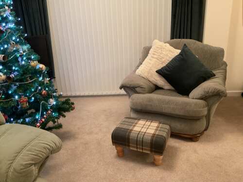 Tartan Material Large Footstools Tartan - Olive Green - Natural 